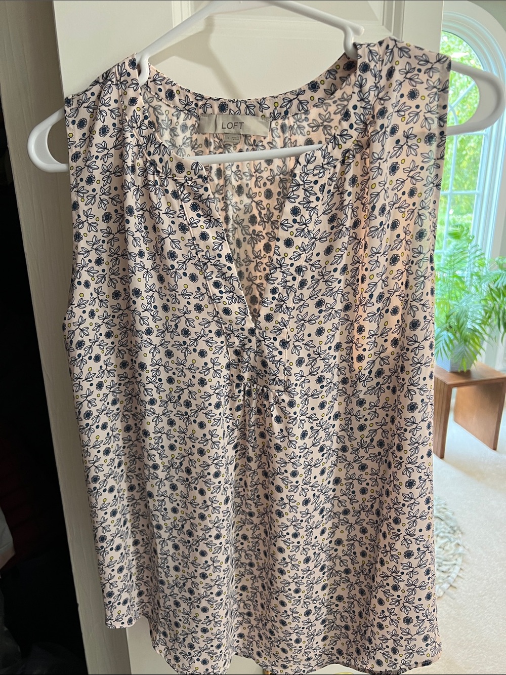 LOFT Light Pink Sleeveless V-Neck Camisole with Navy Floral Print